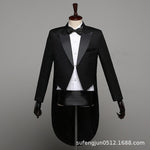 Tuxedo Dress XS-XL Men Classic Black Shiny Lapel Tail Coat Tuxedo Wedding Groom Stage Singer 2-Piece Suits Dress Coat Tails
